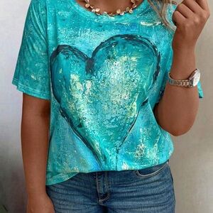 SHEIN Teal Graphic Printed Short Sleeve T-Shirt Size 12 (0 XL)
